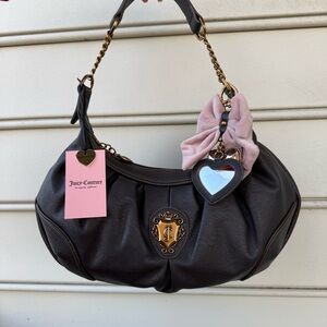 Juicy Couture Brown Shoulder Bag with Pink bow Y2K style shoulder bag